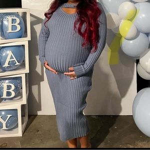 Blue midi long sleeve sweater dress